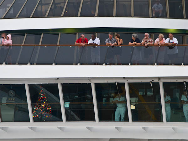 Christmas tree on the bridge of Carnival Miracle in St Maarten