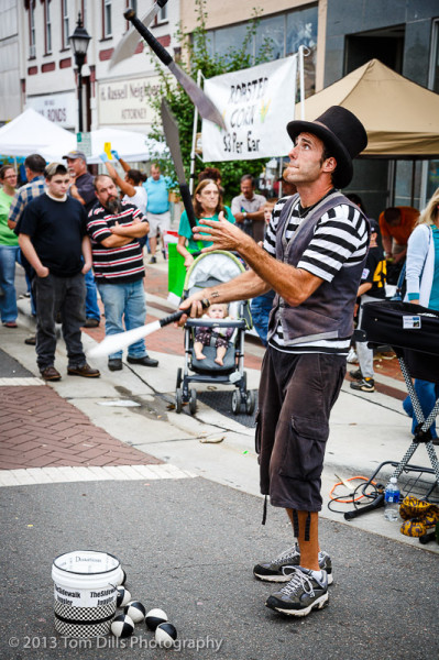 "The Sidewalk Juggler" performs at the Mountain Glory Festival in Marion, North Carolina