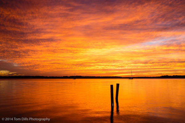 Sunset over Pantego Creek, on the waterfront in Belhaven, North Carolina