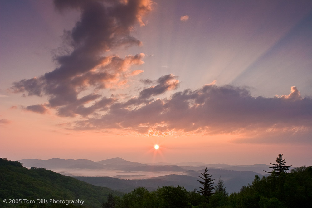 Sunrise from the Blue Ridge Parkway near Green Mountain Overlook near Boone, NC