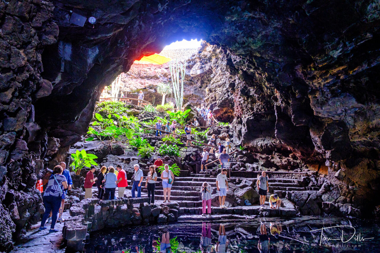 Jameos del Agua, an event and entertainment complex built in a volcanic tunnel formed by the volcano La Corona 20,000 years ago. Lanzarote, Canary Islands